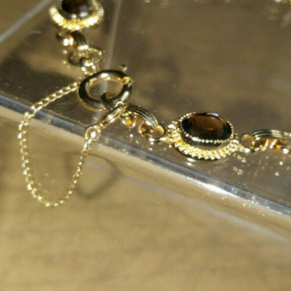 Vintage Faux Topaz Stone Link Bracelet 12 kt GF - Picture 3 of 7